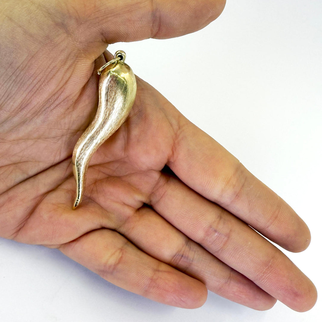 14K Yellow Gold Italian Horn Charm Pendant Satin Finish