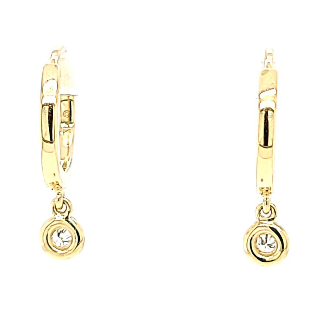 Bezel Set Diamond Dangle Hoop Earrings