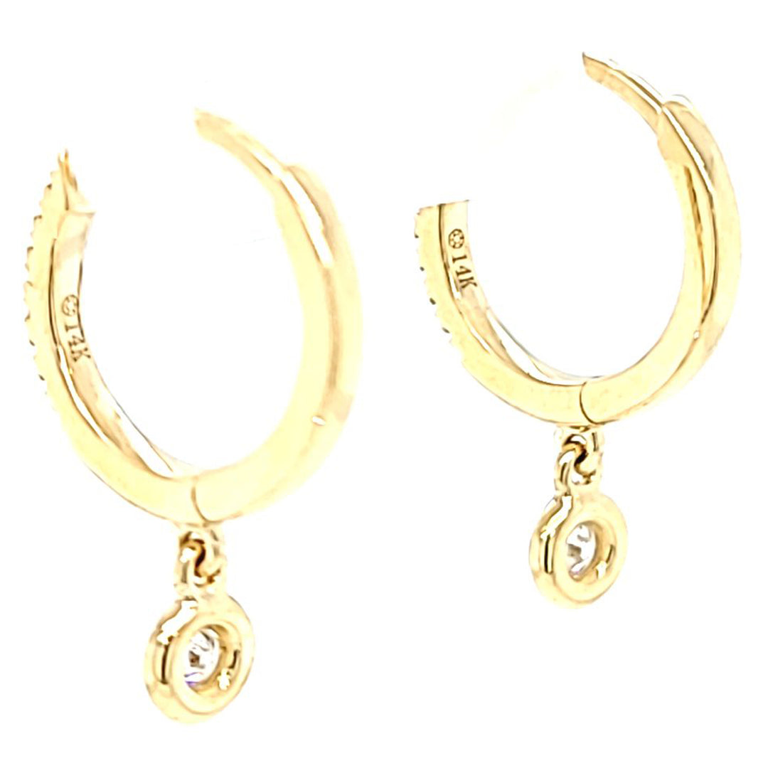 Bezel Set Diamond Dangle Hoop Earrings