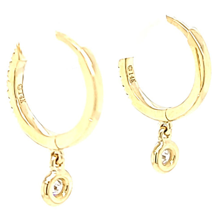 Bezel Set Diamond Dangle Hoop Earrings
