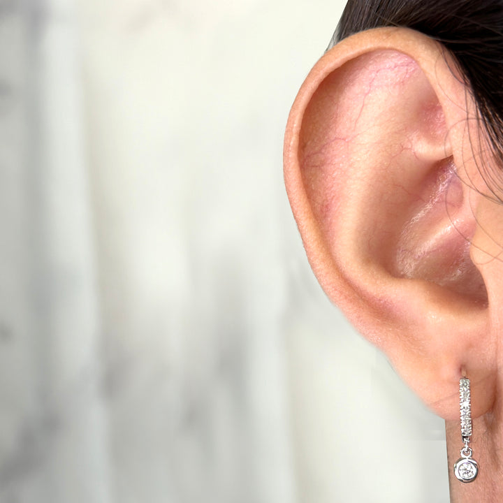 Bezel Set Diamond Dangle Hoop Earrings