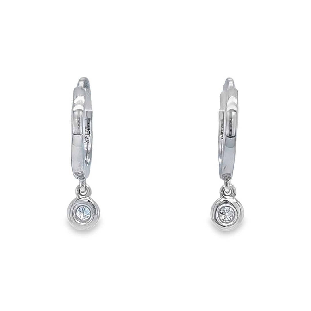 Bezel Set Diamond Dangle Hoop Earrings