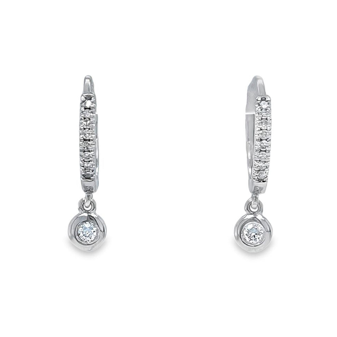 Bezel Set Diamond Dangle Hoop Earrings