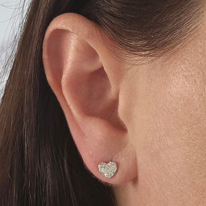 Pave Diamond Heart Stud Earrings