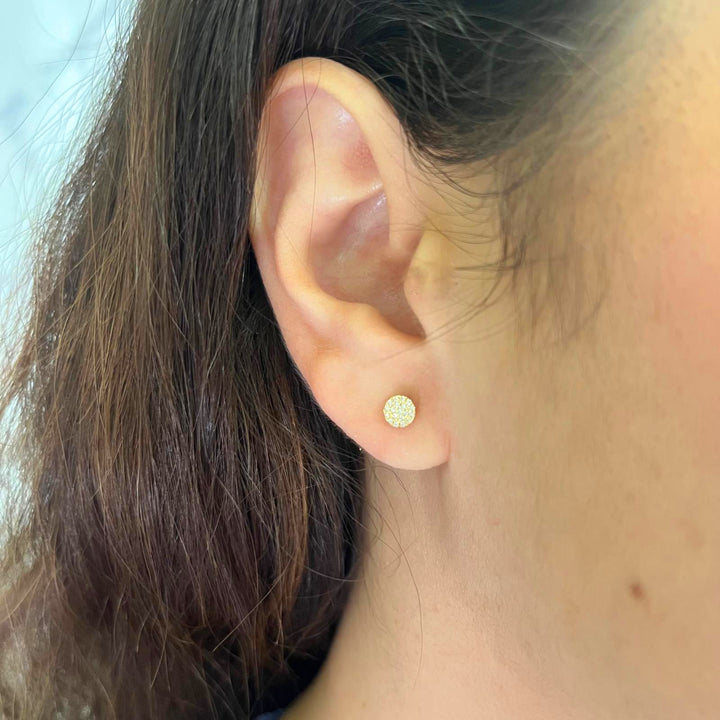 Pave Diamond Disc Stud Earrings