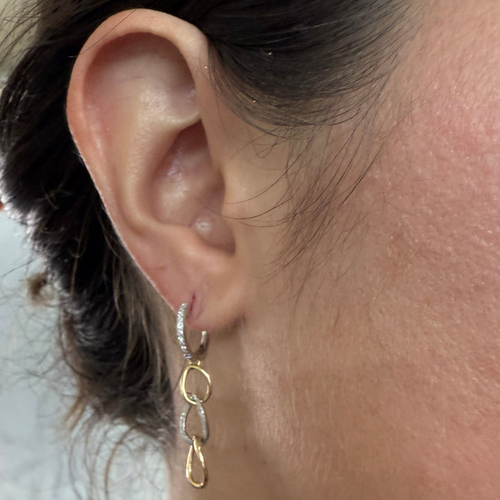 14K Two-Tone Gold Diamond Drop Earrings