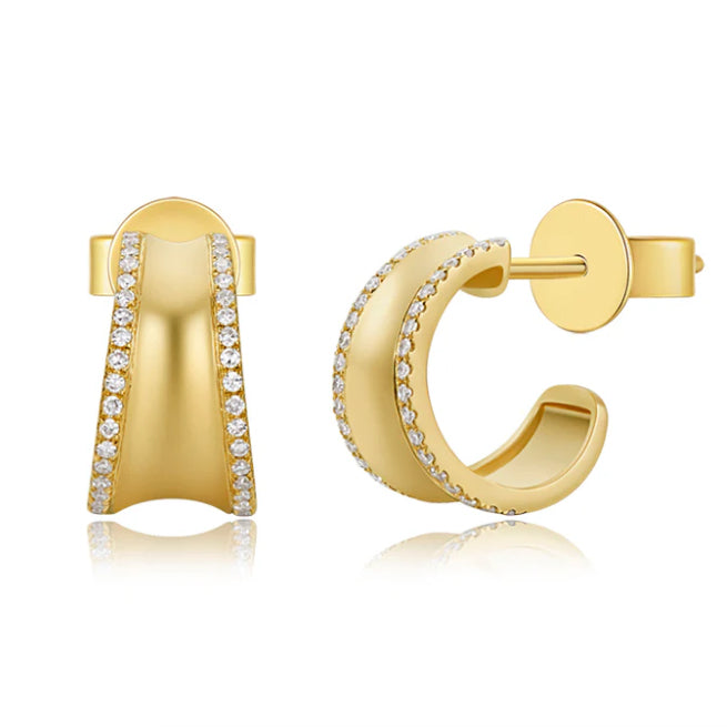 14K Yellow Gold Diamond Edge Hoop Earrings
