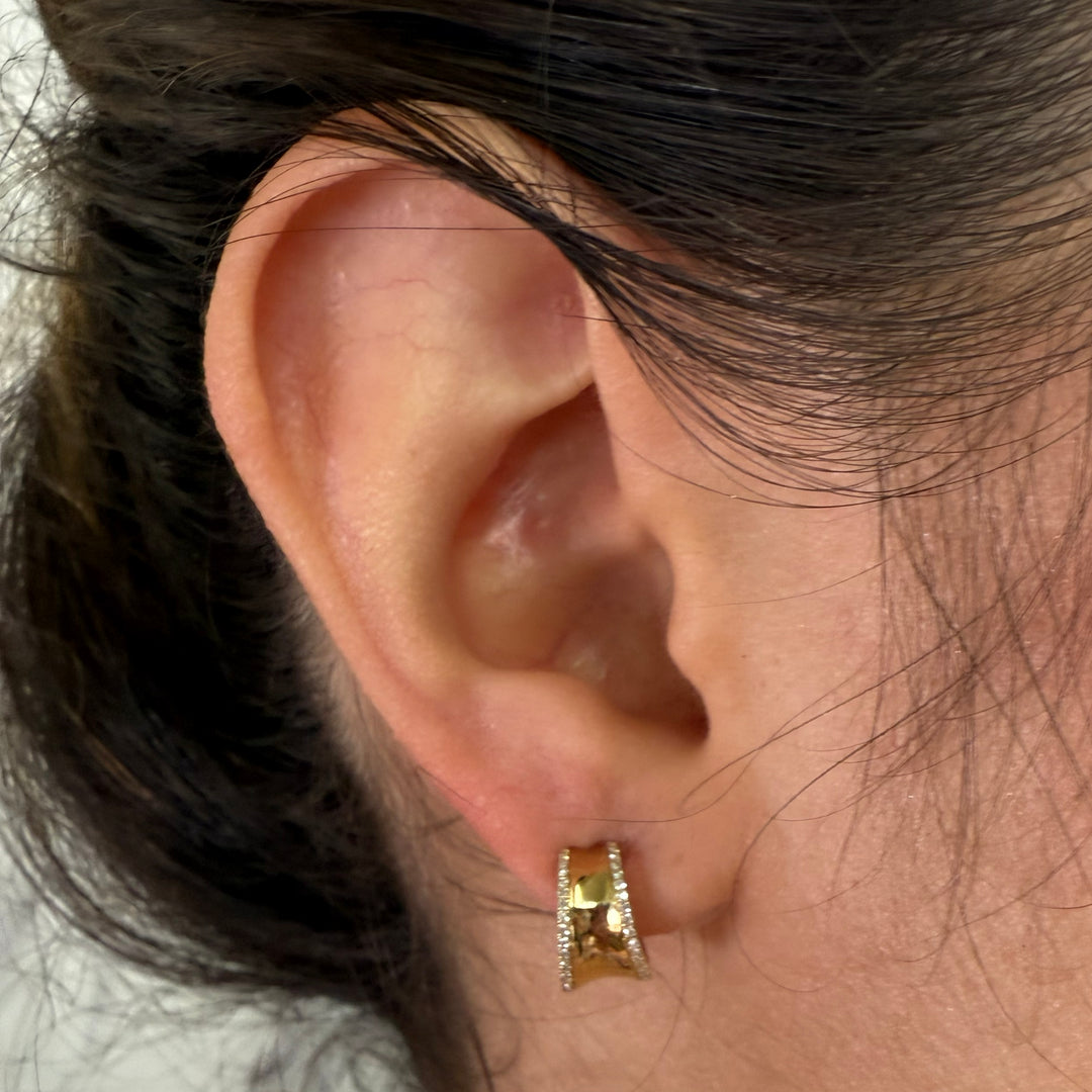 14K Yellow Gold Diamond Edge Hoop Earrings