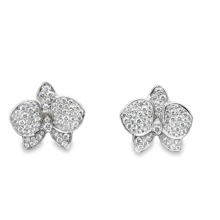 Cartier Caresse D'orchidees 18K White Gold Diamond Earrings