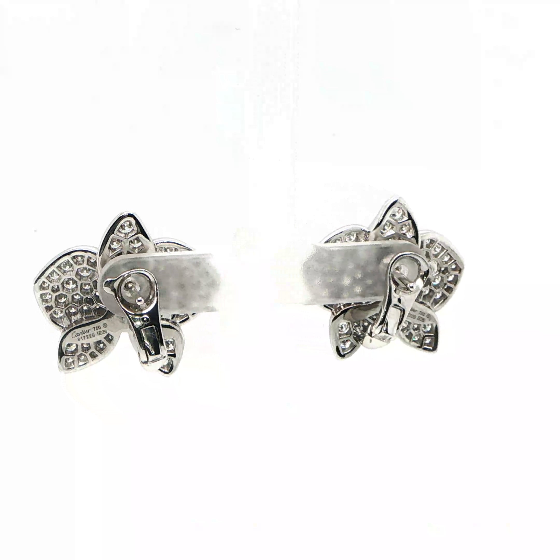 Cartier Caresse D'orchidees 18K White Gold Diamond Earrings