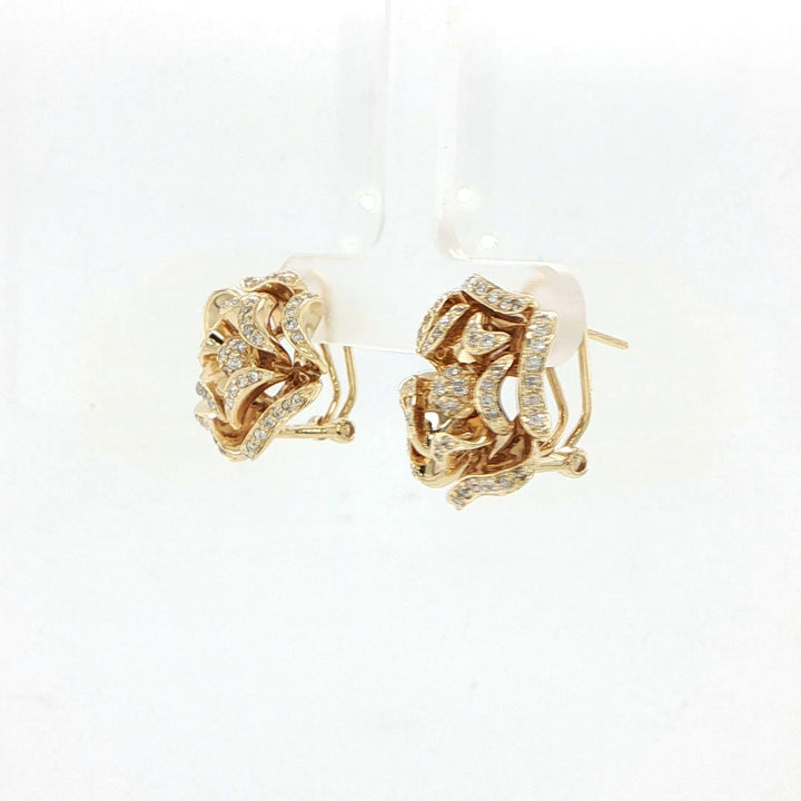 14K Yellow Gold Flower Diamond Stud Earrings
