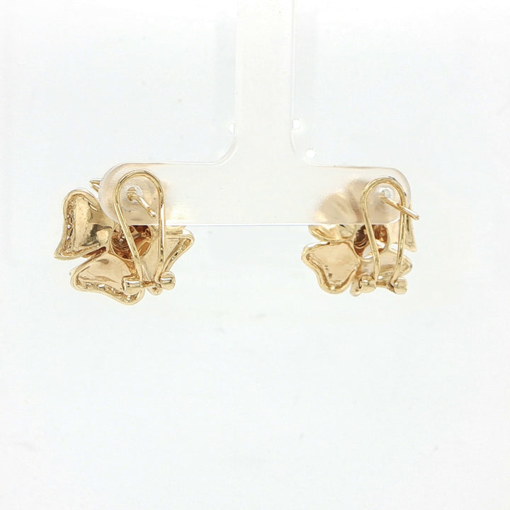 14K Yellow Gold Flower Diamond Stud Earrings