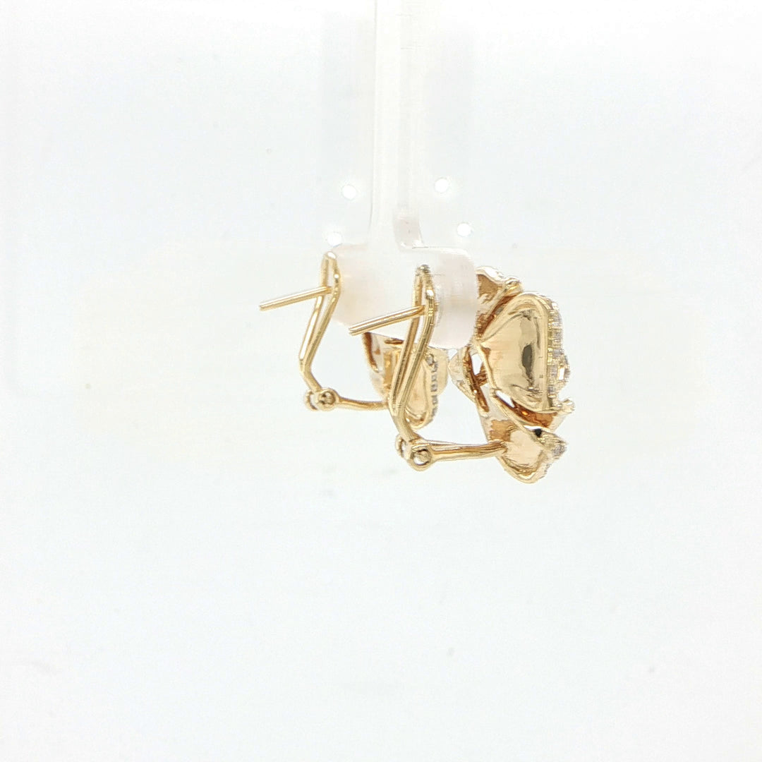 14K Yellow Gold Flower Diamond Stud Earrings