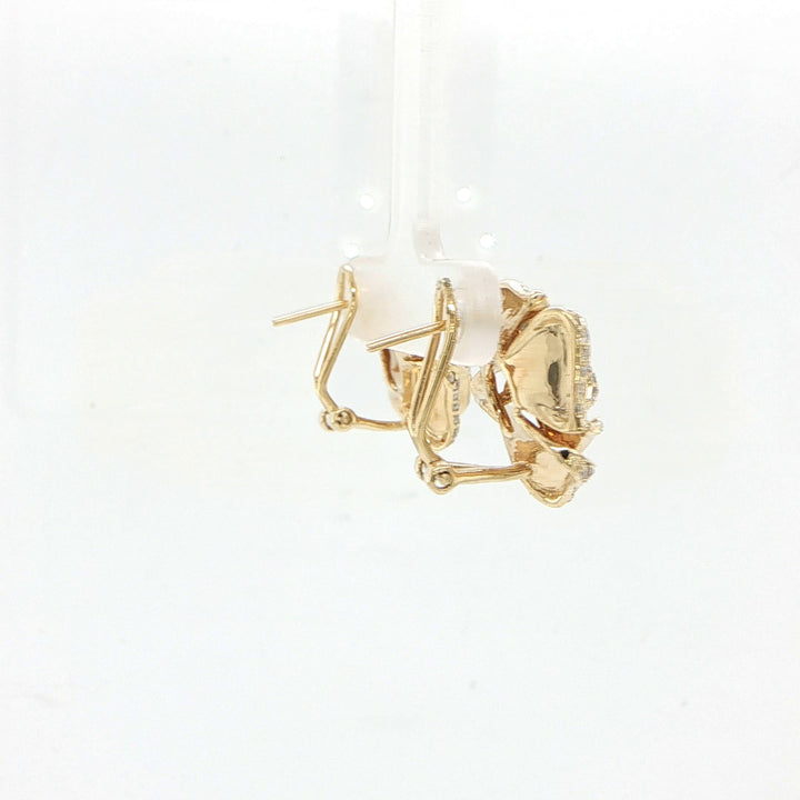 14K Yellow Gold Flower Diamond Stud Earrings