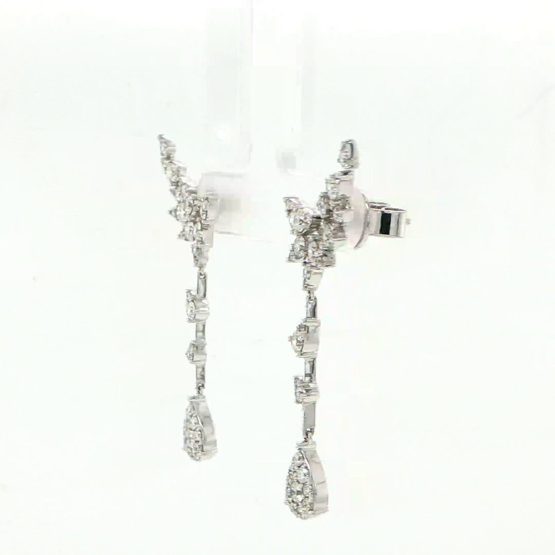 14K White Gold Diamond Crawler & Drop Earrings