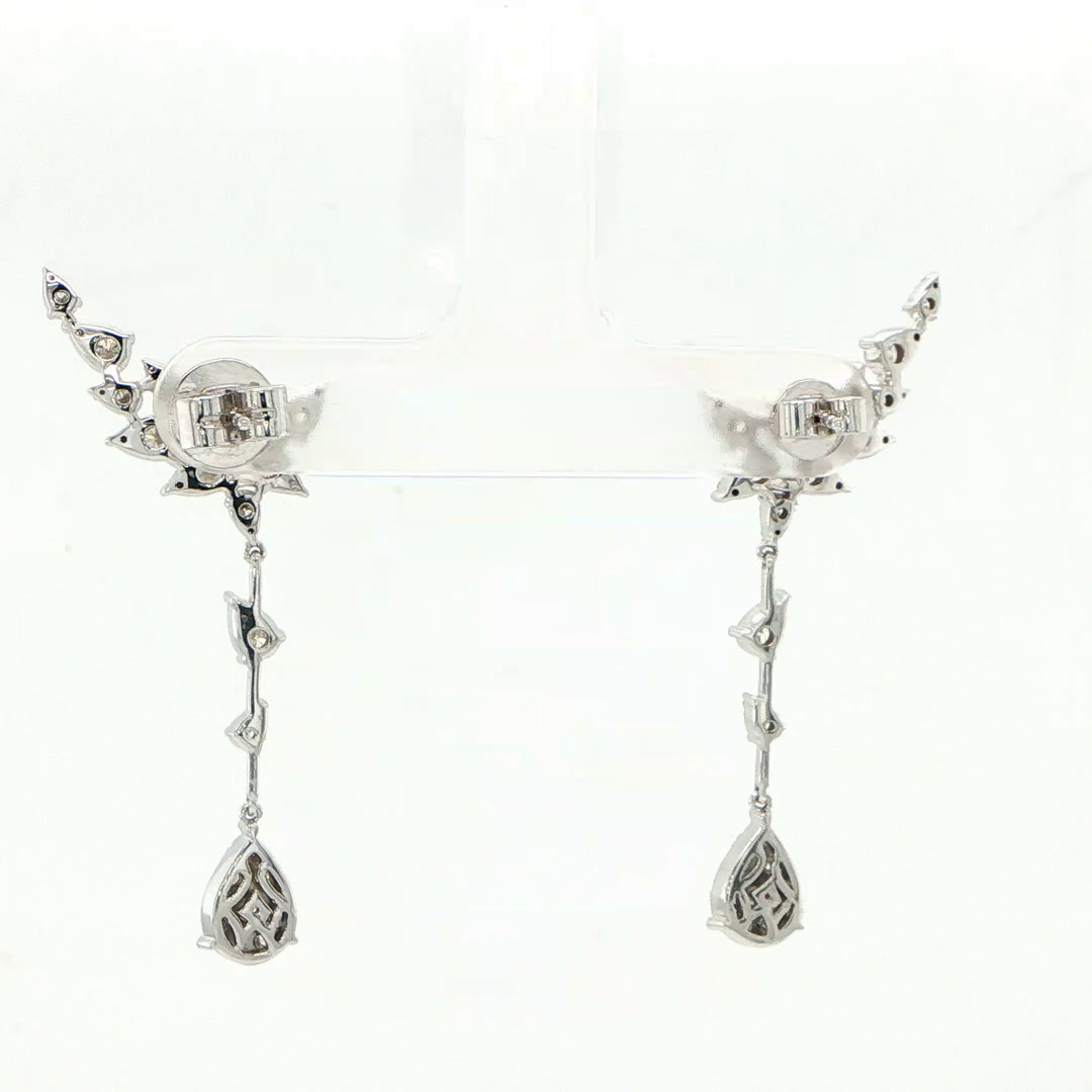 14K White Gold Diamond Crawler & Drop Earrings