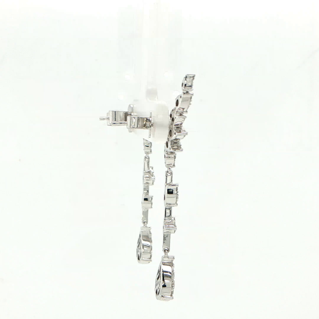 14K White Gold Diamond Crawler & Drop Earrings