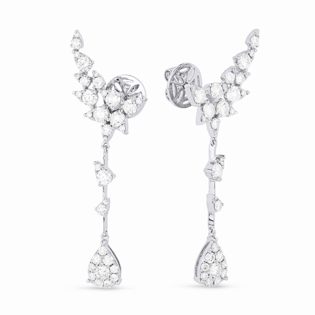 14K White Gold Diamond Crawler & Drop Earrings