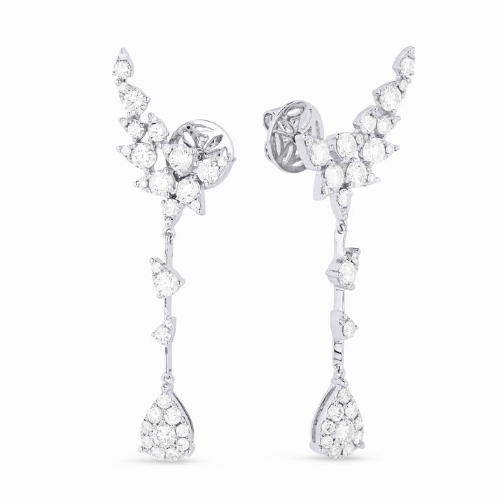 14K White Gold Diamond Crawler & Drop Earrings