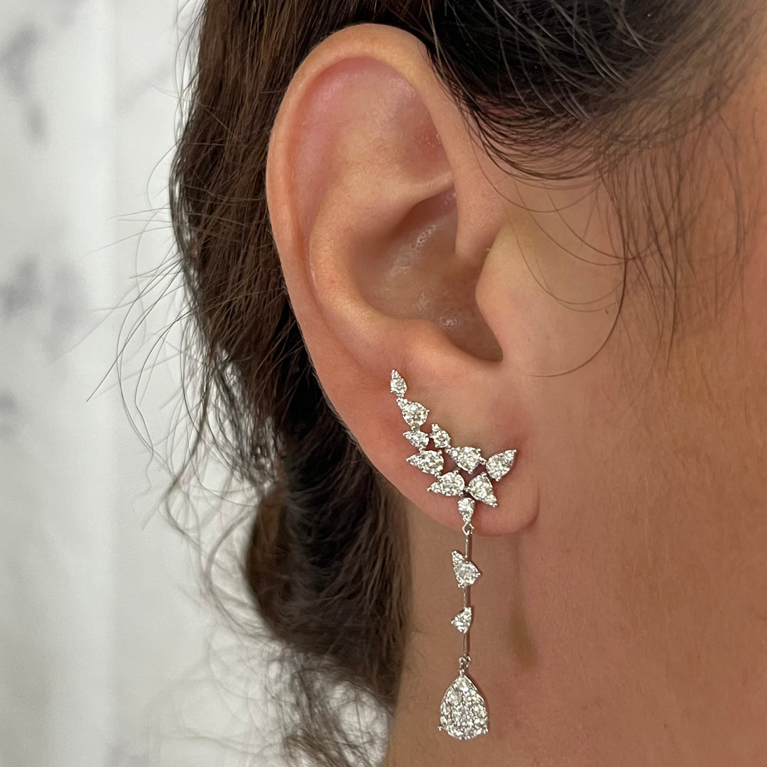 14K White Gold Diamond Crawler & Drop Earrings