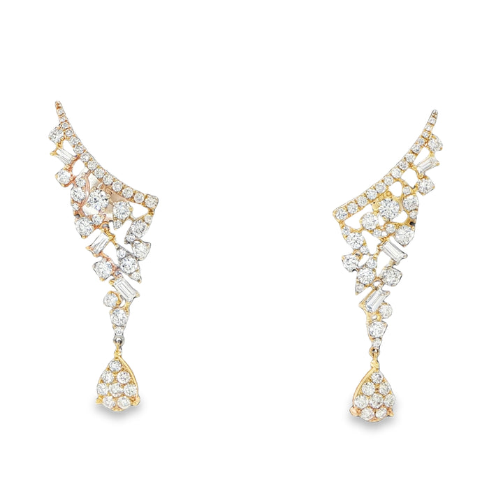 14K Yellow Gold Crawler Drop Diamond Earrings