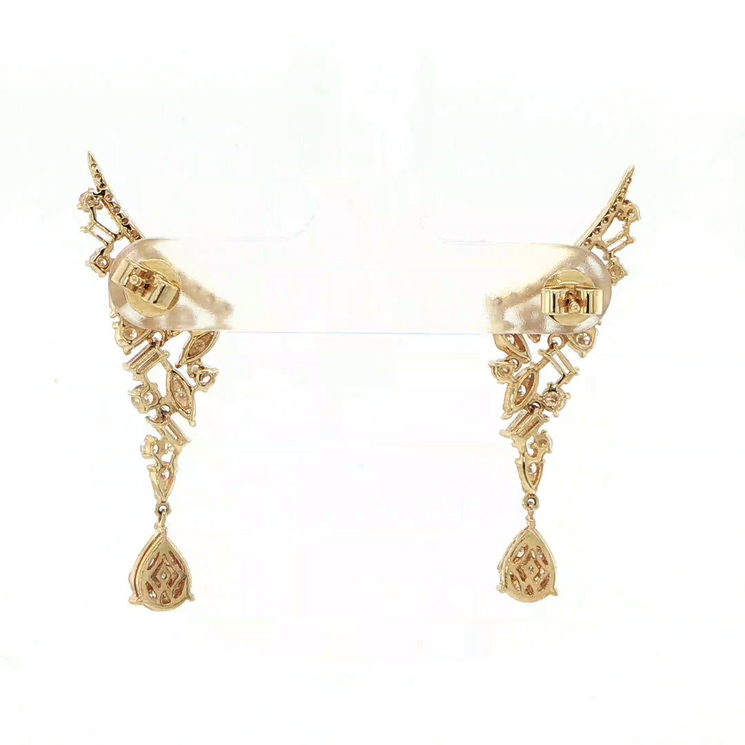 14K Yellow Gold Crawler Drop Diamond Earrings