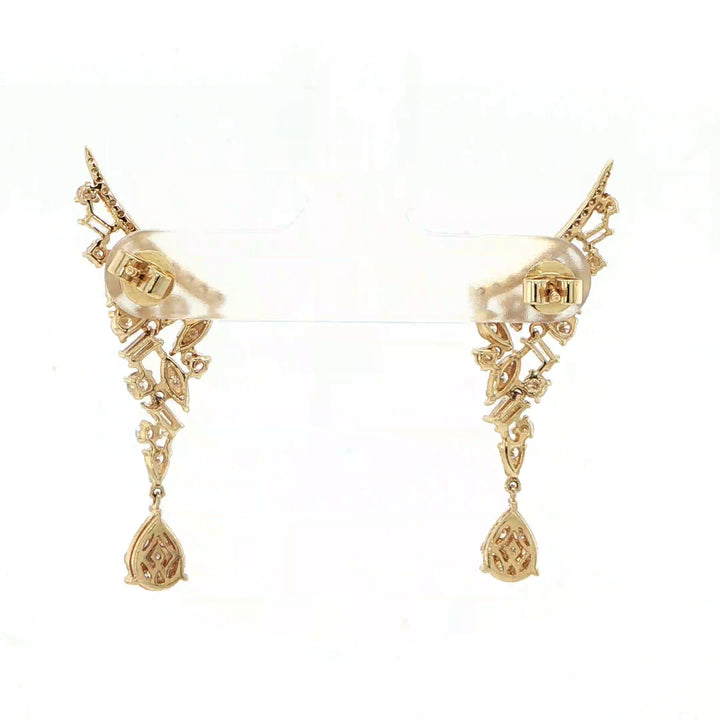 14K Yellow Gold Crawler Drop Diamond Earrings