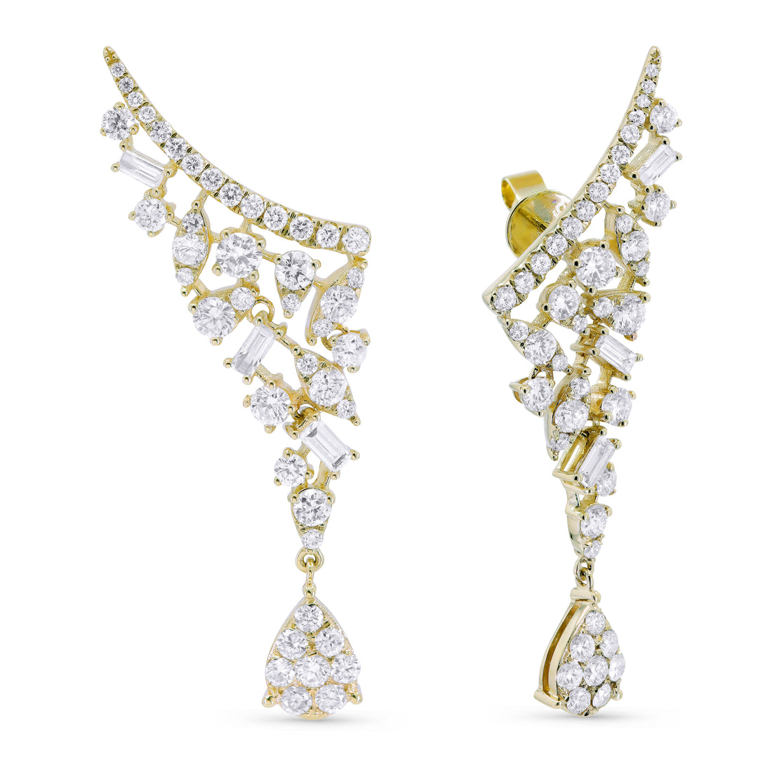 14K Yellow Gold Crawler Drop Diamond Earrings