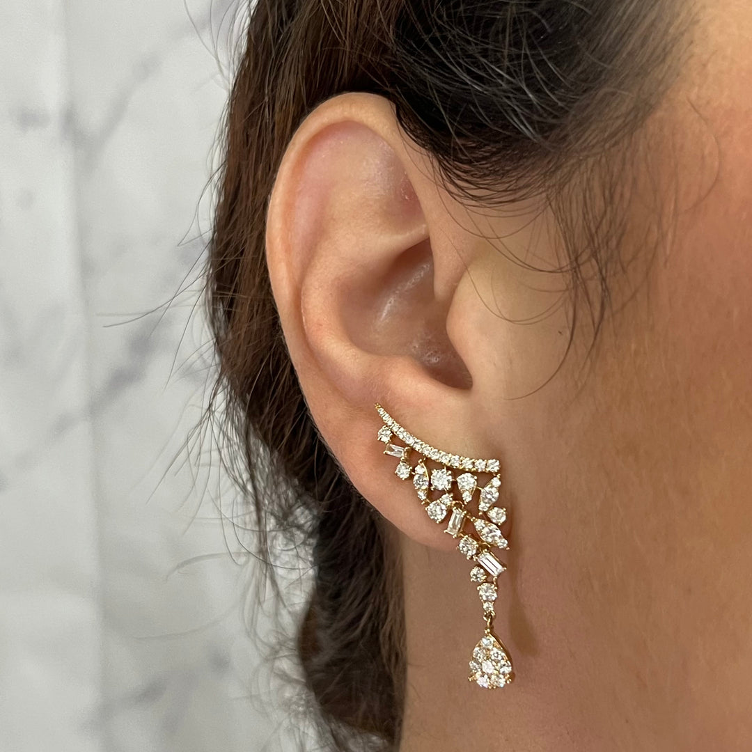 14K Yellow Gold Crawler Drop Diamond Earrings