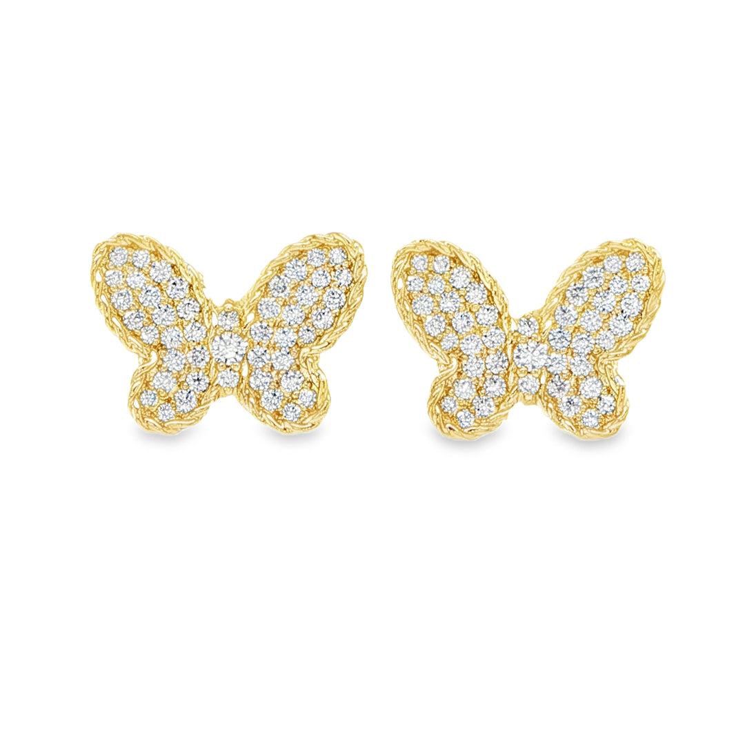 Roberto Coin Jasmine 18K Yellow Gold Pave Diamond Butterfly Stud Earrings