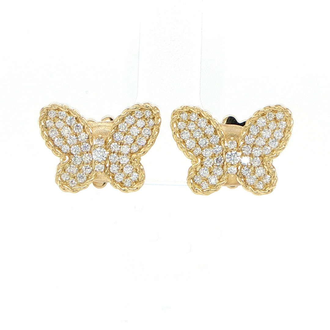 Roberto Coin Jasmine 18K Yellow Gold Pave Diamond Butterfly Stud Earrings