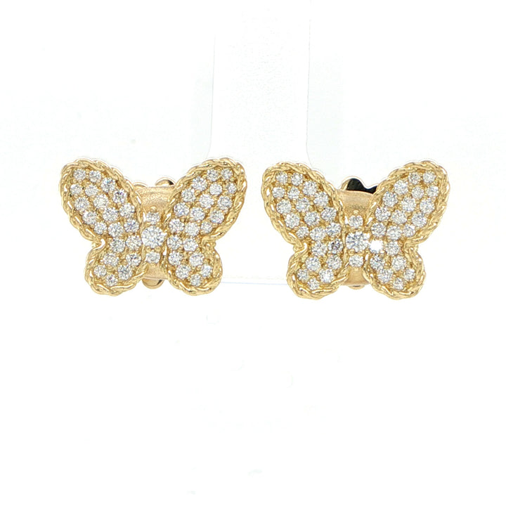 Roberto Coin Jasmine 18K Yellow Gold Pave Diamond Butterfly Stud Earrings