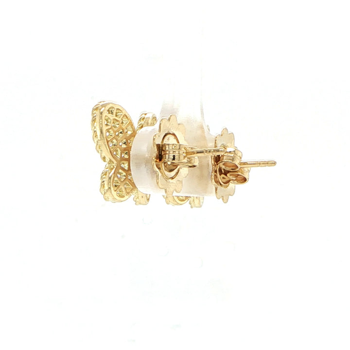 Roberto Coin Jasmine 18K Yellow Gold Pave Diamond Butterfly Stud Earrings