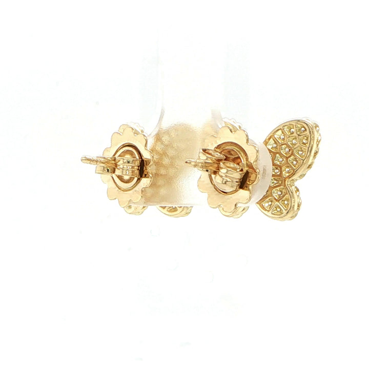 Roberto Coin Jasmine 18K Yellow Gold Pave Diamond Butterfly Stud Earrings