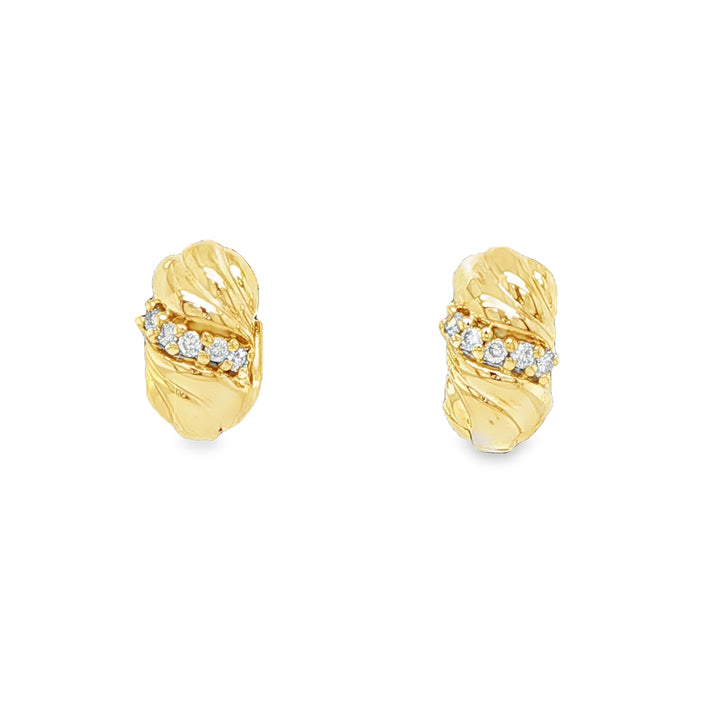 14K Yellow Gold Diamond Huggie Earrings