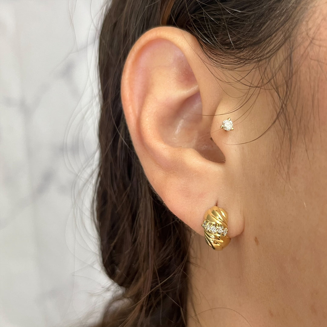 14K Yellow Gold Diamond Huggie Earrings