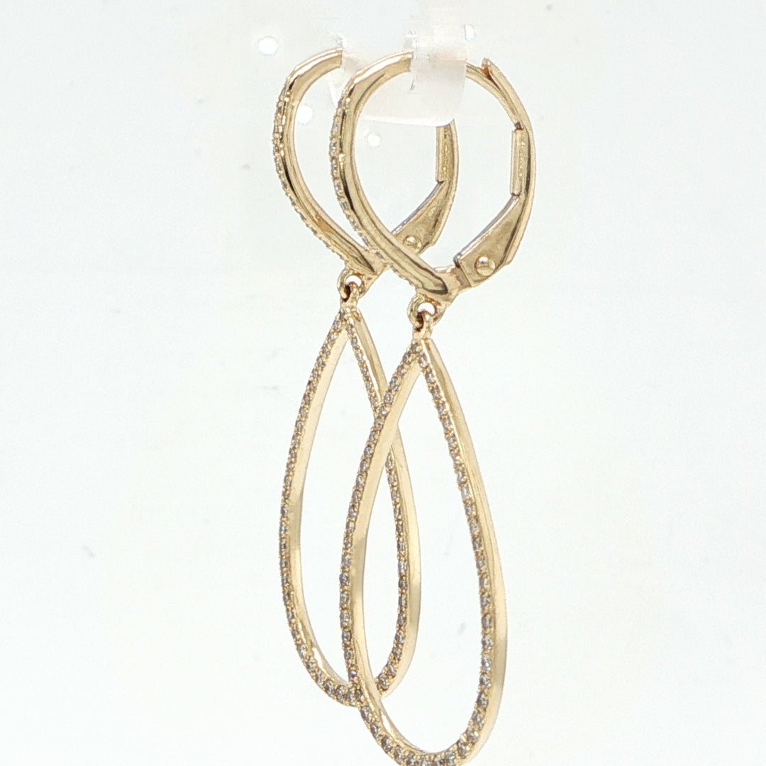 14K Yellow Gold Open Pear Diamond Earrings