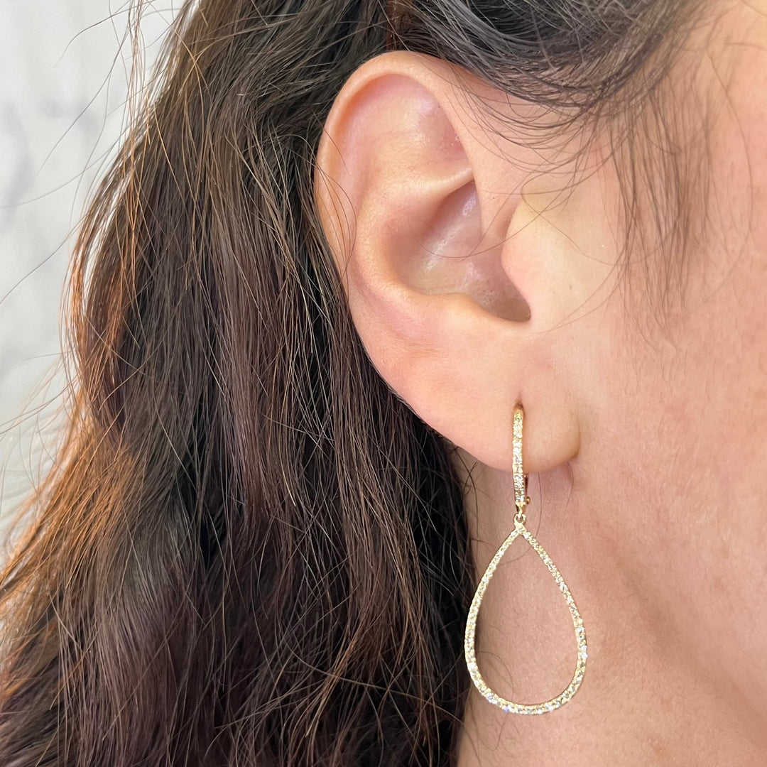 14K Yellow Gold Open Pear Diamond Earrings
