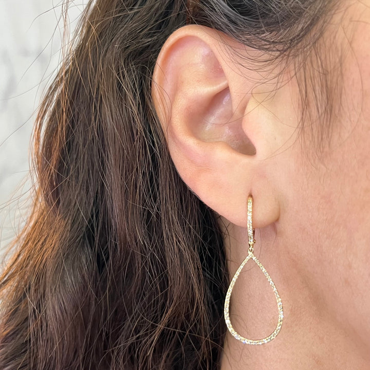 14K Yellow Gold Open Pear Diamond Earrings