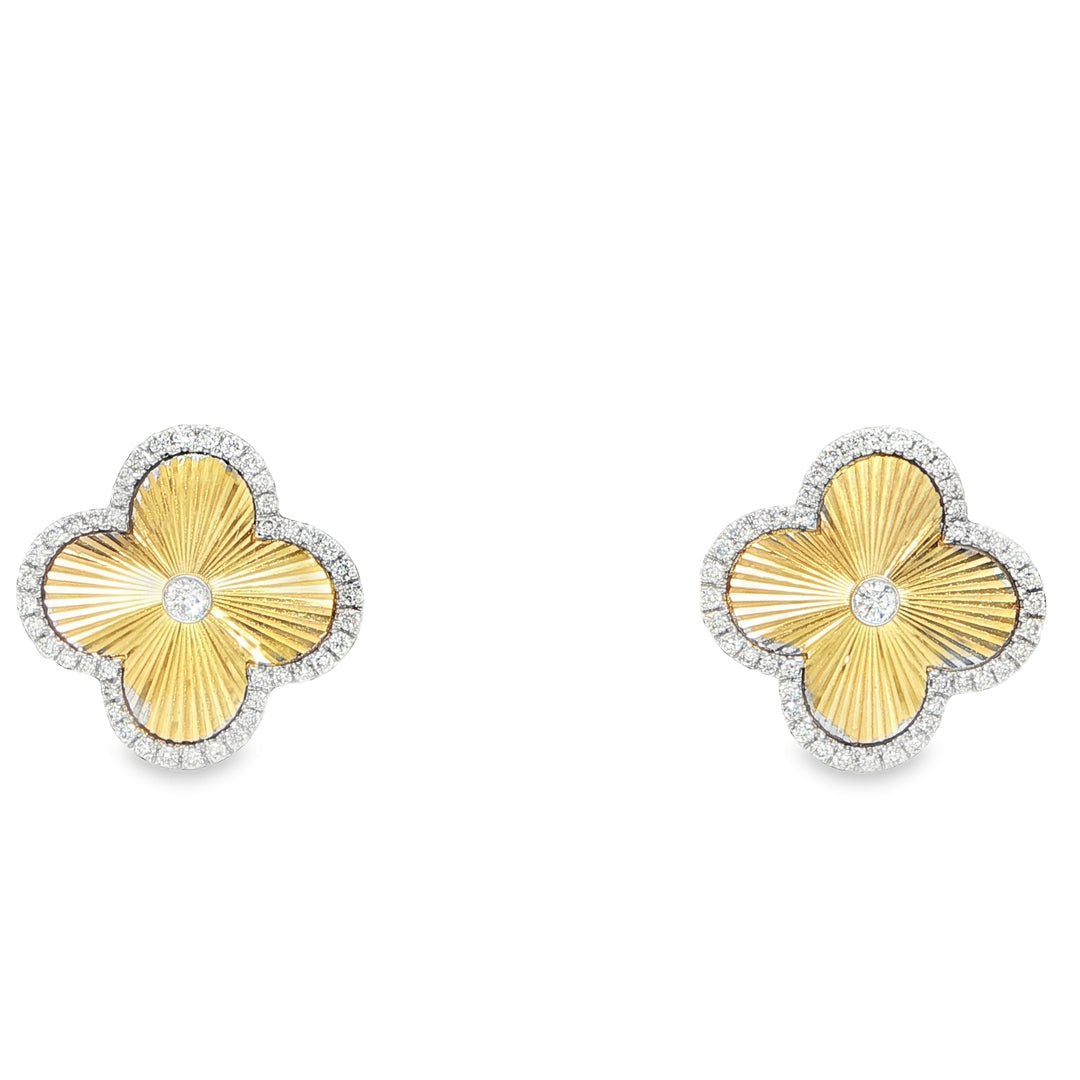 14K Yellow Gold Diamond Floral Stud Earrings