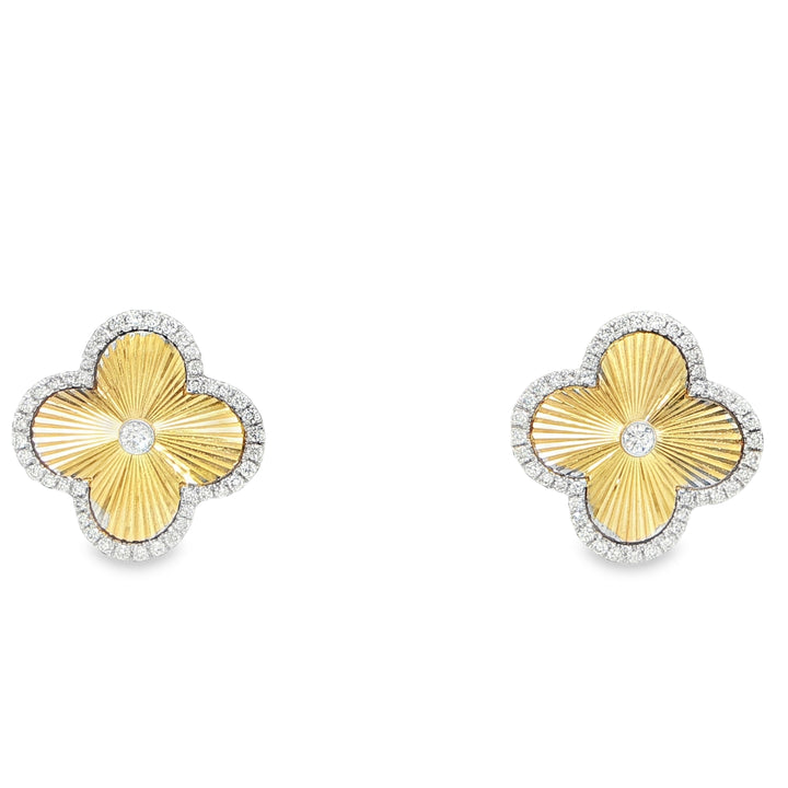 14K Yellow Gold Diamond Floral Stud Earrings
