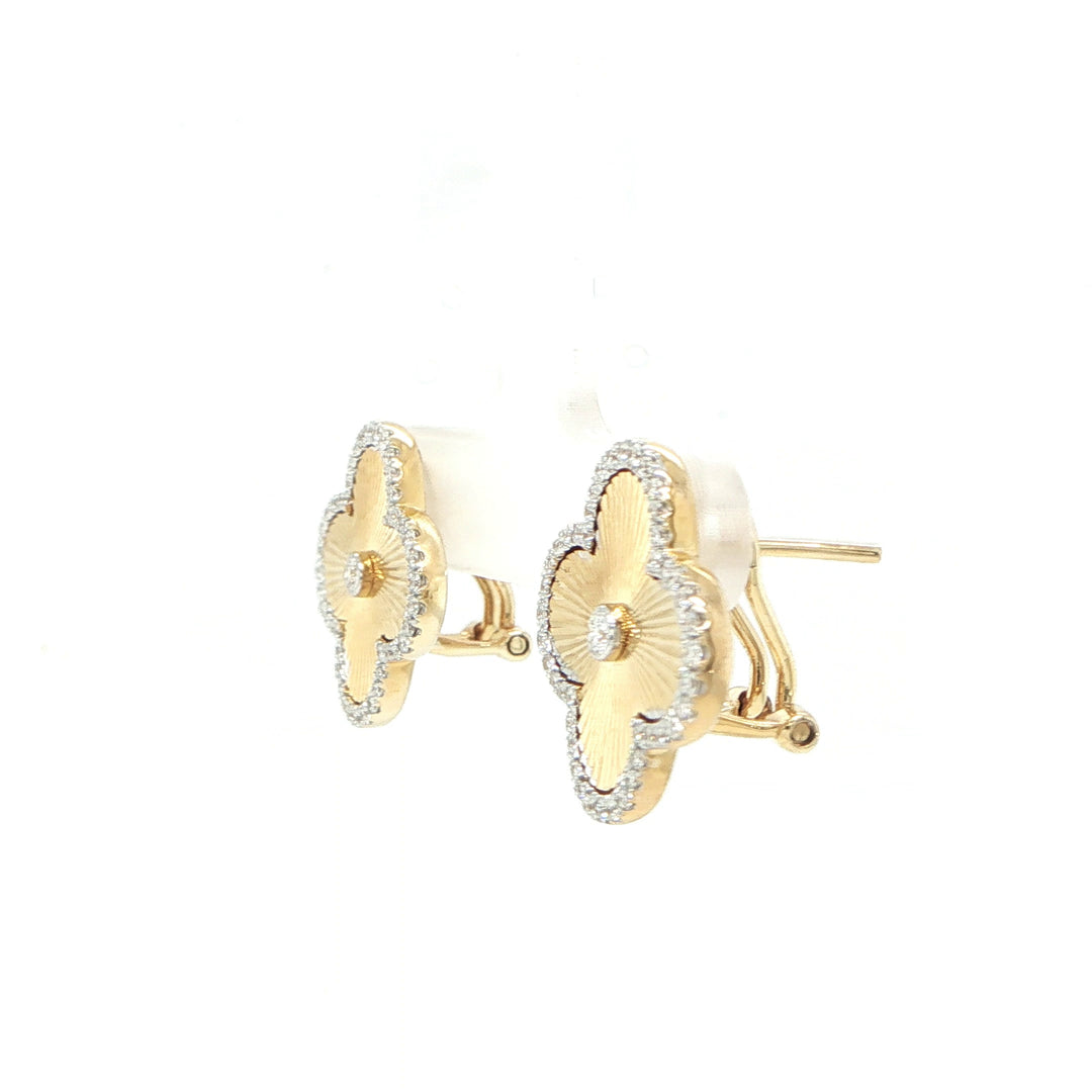14K Yellow Gold Diamond Floral Stud Earrings