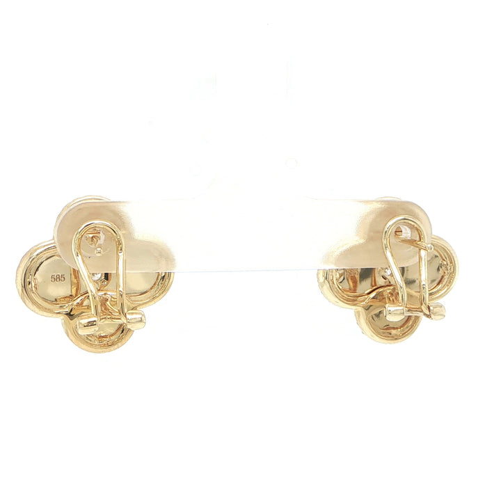 14K Yellow Gold Diamond Floral Stud Earrings