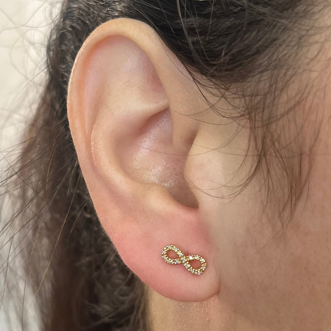14K Yellow Gold Pavé Diamond Infinity Stud Earrings