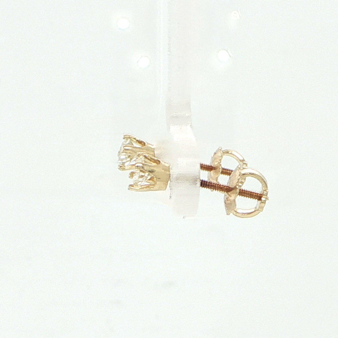 14K Yellow Gold Round Diamond Stud Earring