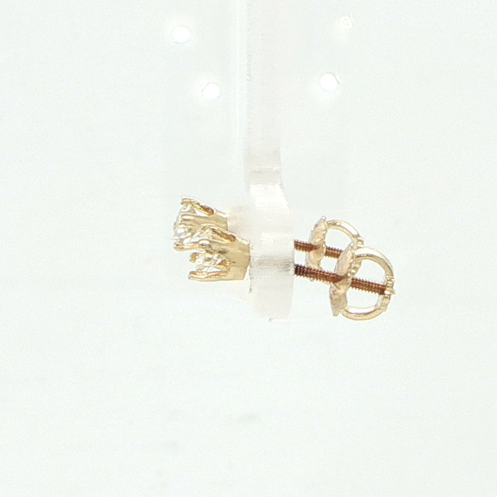 14K Yellow Gold Round Diamond Stud Earring