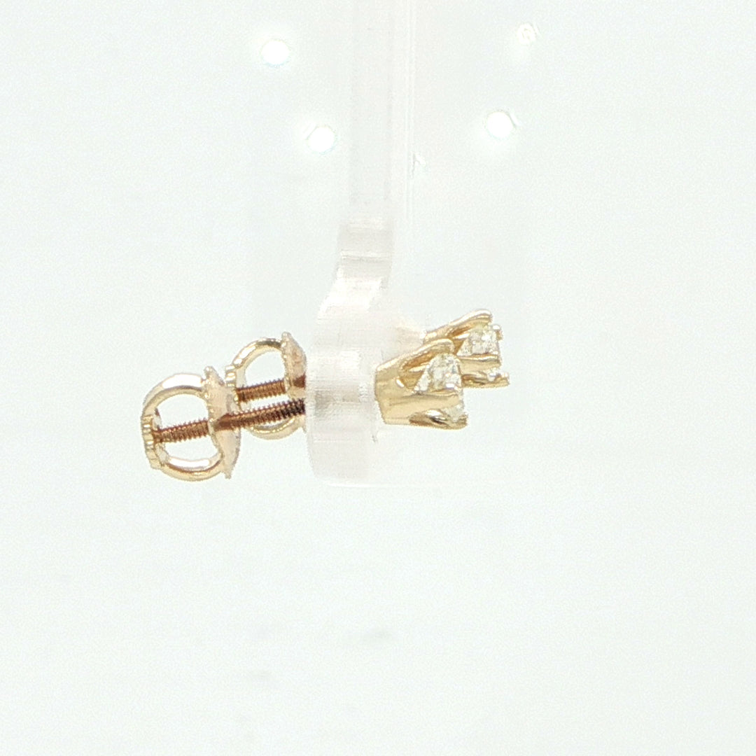 14K Yellow Gold Round Diamond Stud Earring