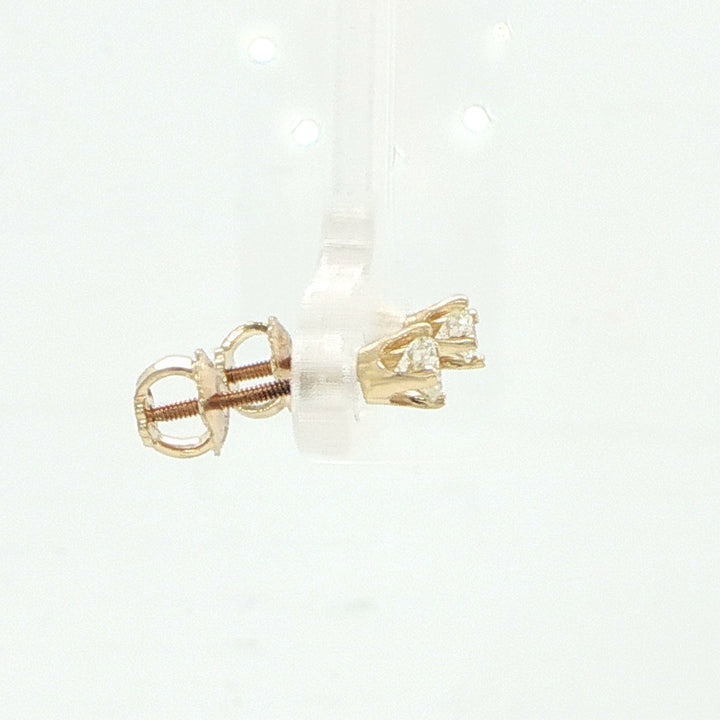 14K Yellow Gold Round Diamond Stud Earring
