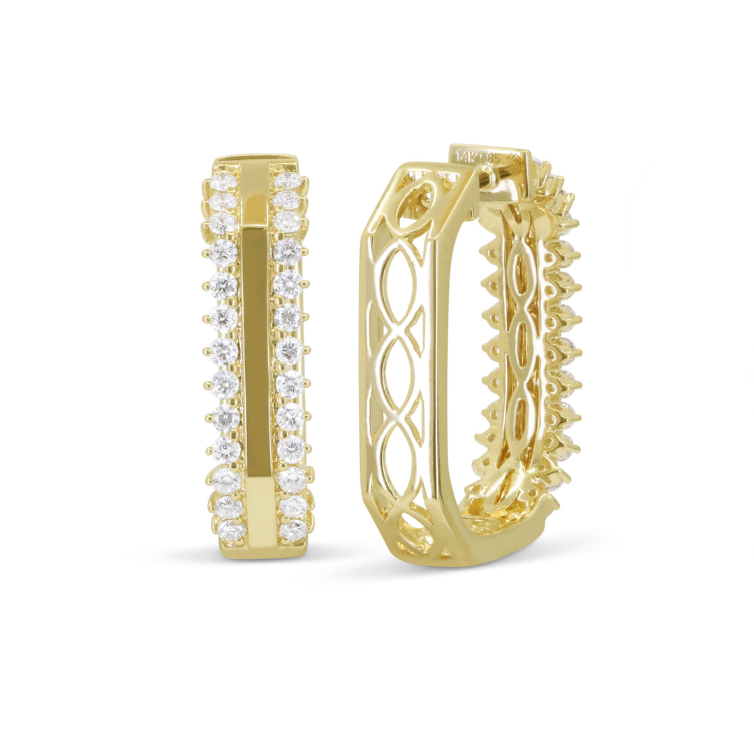 Yellow Gold Diamond Elongated Hoop Earrings