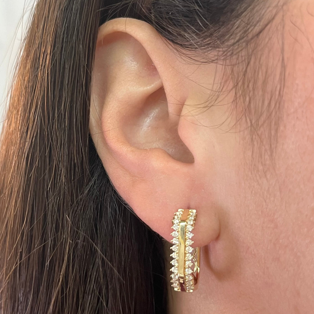 Yellow Gold Diamond Elongated Hoop Earrings